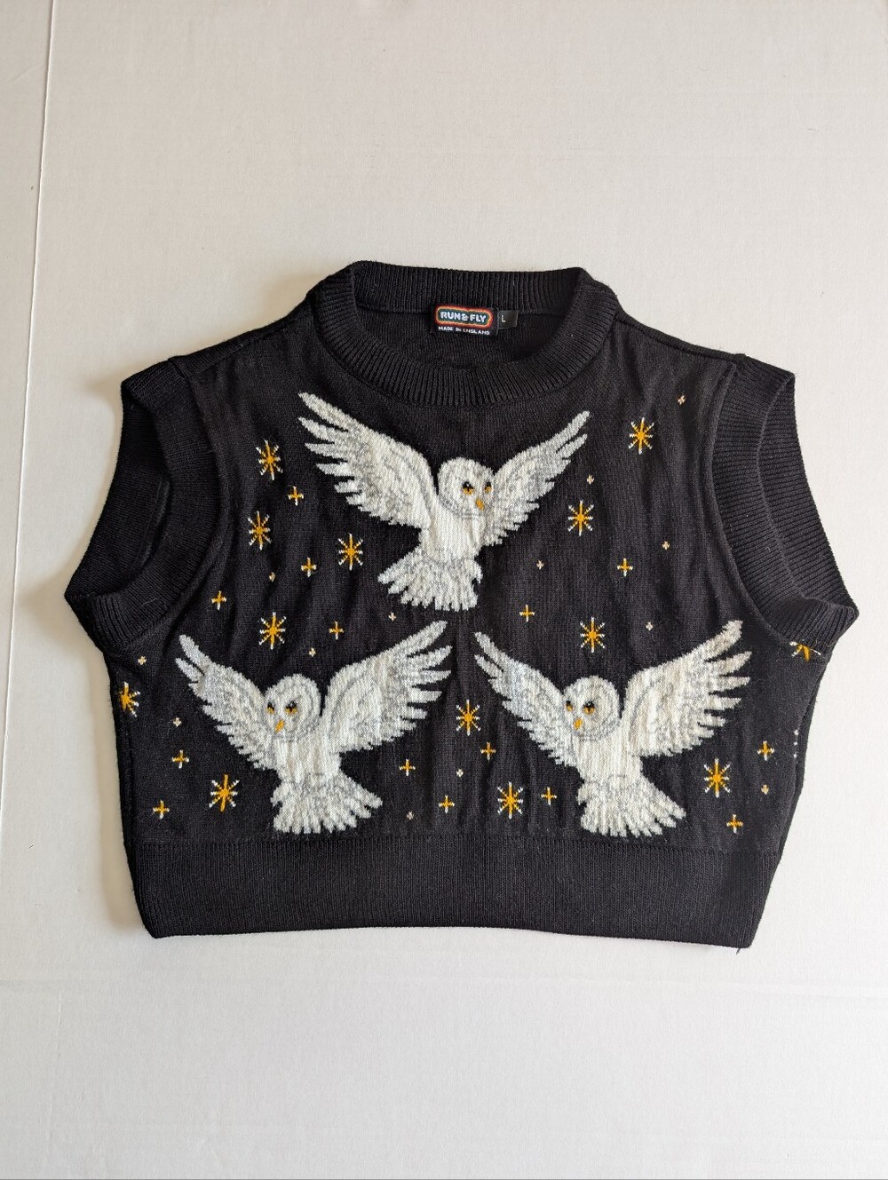 Vintage Run & Fly Knit Crop Vest Black Sweater Womens Size Large